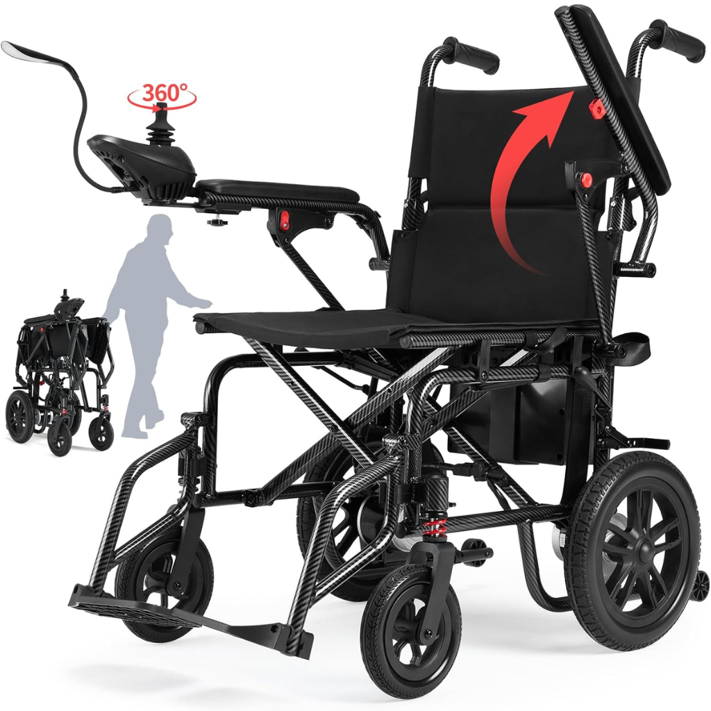 Foldable Electric Wheelchair for Adults, 360W Dual Motor Power Wheelchair with 15-Mile Range, 4MPH Max Speed, Supports Up to 286 lbs