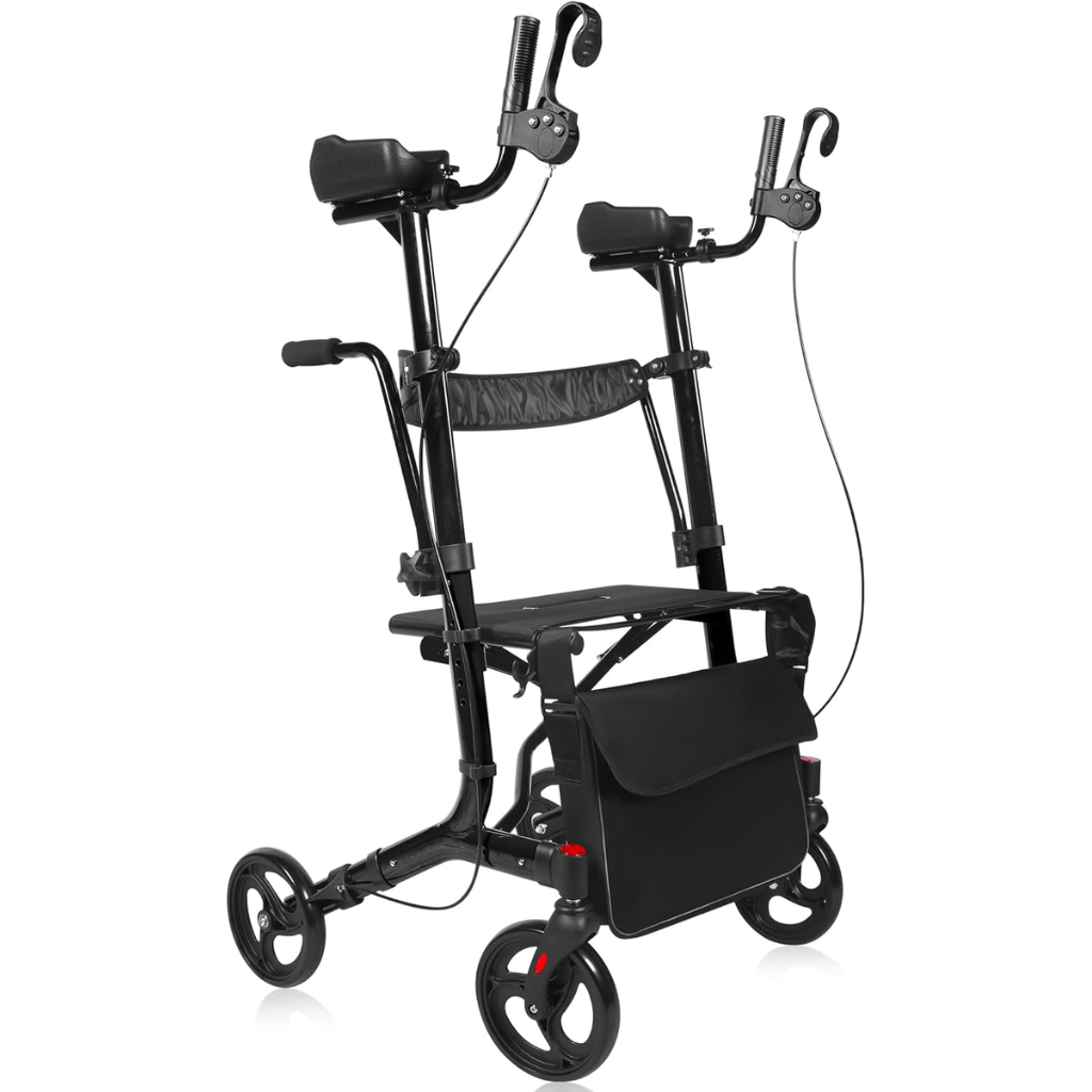 Upright Walker for Seniors & Adults with Seat – 450 lbs Heavy Duty Stand Up Rollator Walker, Lightweight 19.8 lbs, Adjustable Arm Height, 10" All-Terrain Wheels, Foldable Mobility Aid for Elderly