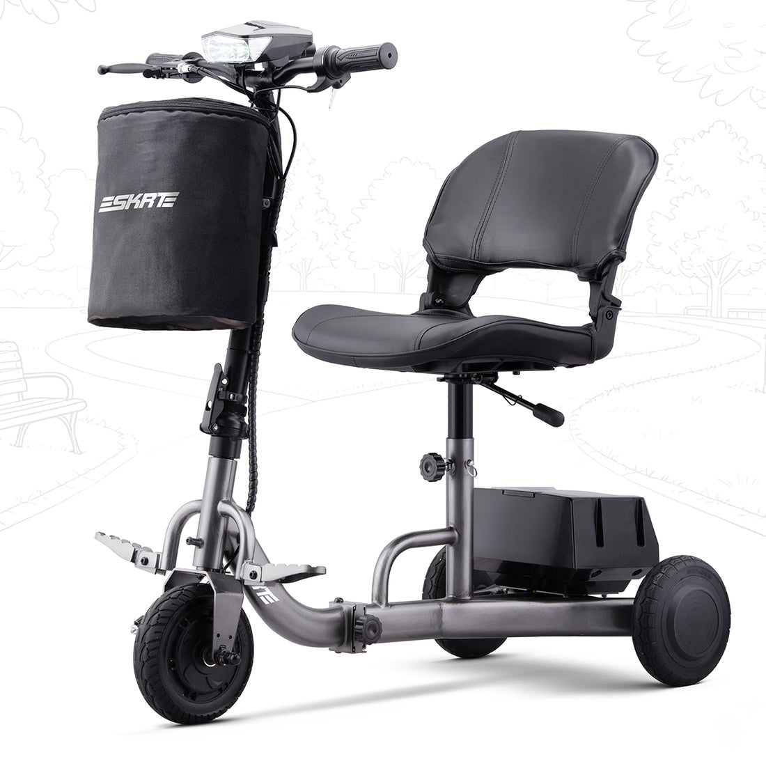 SKRT R300 Folding Electric Mobility Scooter for Adults, 50 Lbs Lightweight Portable Electric Scooter, 13KM Range Long Range Power Battery, Height-Adjustable Seat, 300lb Weight Capacity