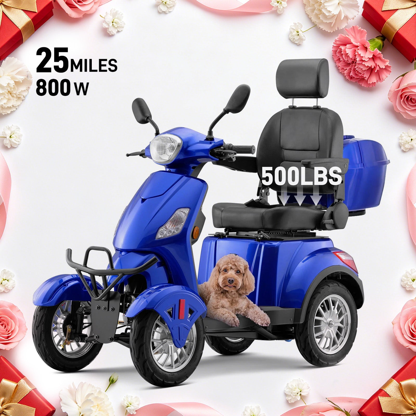 SKRT XW-E01 Heavy Duty 4-Wheel Mobility Scooter for Adults, 800W Motor