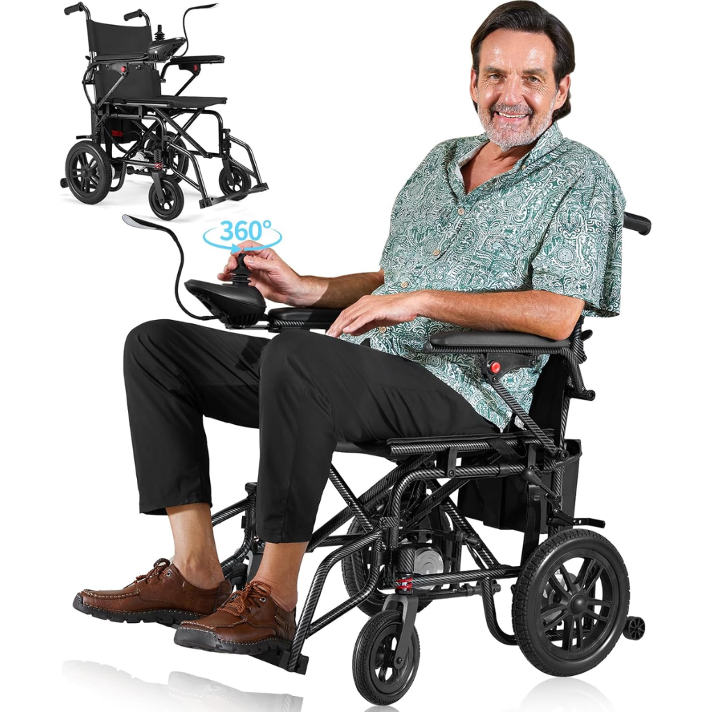 SKRT XW-LY001 Foldable Electric Wheelchair, 720W Dual Motor Power Wheelchair, 15-Mile Long Range, 360° Joystick Control, Lightweight Travel Design