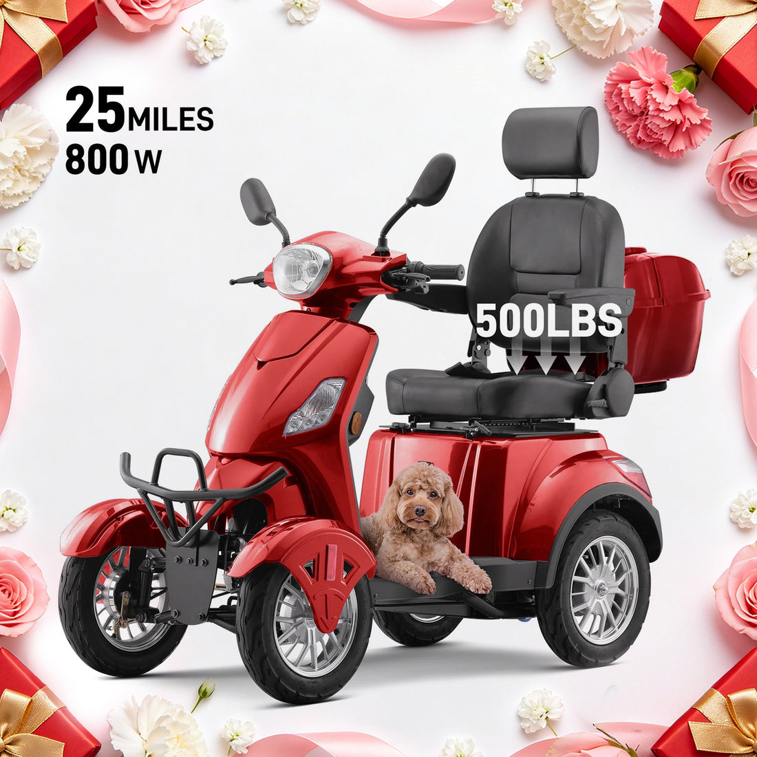 SKRT XW-E01 Large Electric 4-Wheel Mobility Scooter, 800W Motor, 500 lbs. Capacity, Adjustable Speed, Remote Key, Fully Assembled – Ready to Ride.