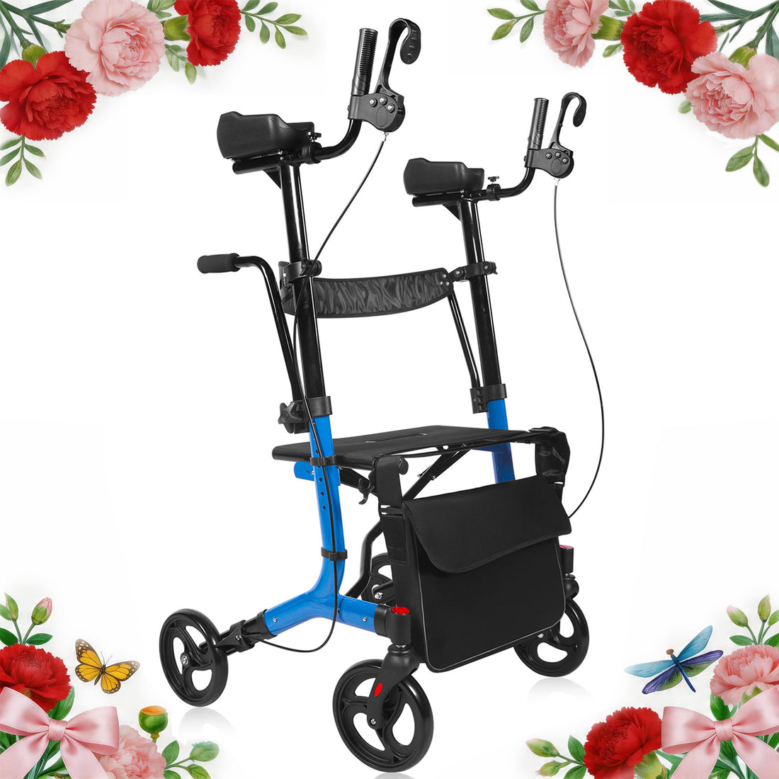 SKRT HY8517L Upright Walker for Seniors & Adults with Seat – 450 lbs Heavy Duty Stand Up Rollator Walker, Lightweight 19.8 lbs, Adjustable Arm Height, 10" All-Terrain Wheels, Foldable Mobility Aid for Elderly