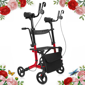 SKRT HY8517L Upright Walker for Seniors & Adults with Seat – 450 lbs Heavy Duty Stand Up Rollator Walker, Lightweight 19.8 lbs, Adjustable Arm Height, 10" All-Terrain Wheels, Foldable Mobility Aid for Elderly