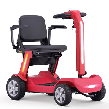 SKRT Foldable Mobility Scooter for Adults & Senior, 4 Wheels Powered Device for Travel, Lightweight and Portable, with LED Strip Light, Storage Bag, Charger Included, No Assemble required