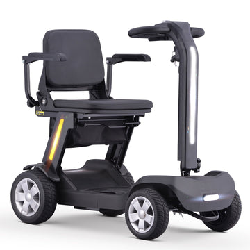 SKRT Foldable Mobility Scooter for Adults & Senior, 4 Wheels Powered Device for Travel, Lightweight and Portable, with LED Strip Light, Storage Bag, Charger Included, No Assemble required
