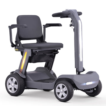 SKRT Foldable Mobility Scooter for Adults & Senior, 4 Wheels Powered Device for Travel, Lightweight and Portable, with LED Strip Light, Storage Bag, Charger Included, No Assemble required