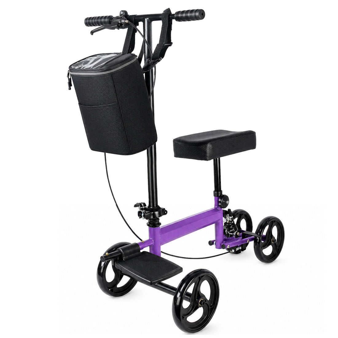 SKRT HY8447 Knee Walker 4-Wheel Knee Scooter with Adjustable Knee Pad & Handlebar, Rear Brake and Storage Bag
